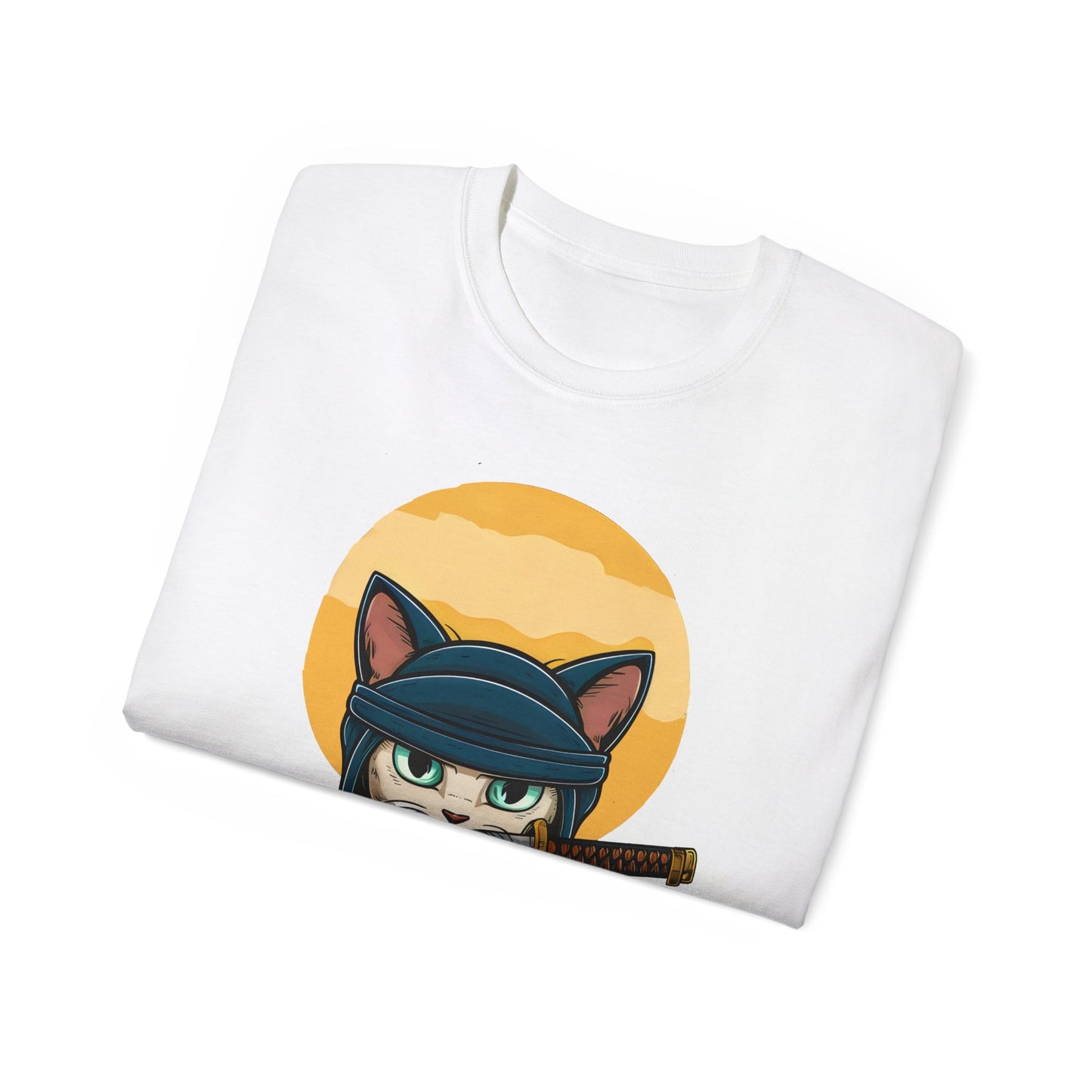 Cute Cartoon Samurai Ninja Cat Organic T-Shirt