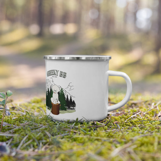 Cheeky Bichon Cute Dog on a Log Enamel Mug