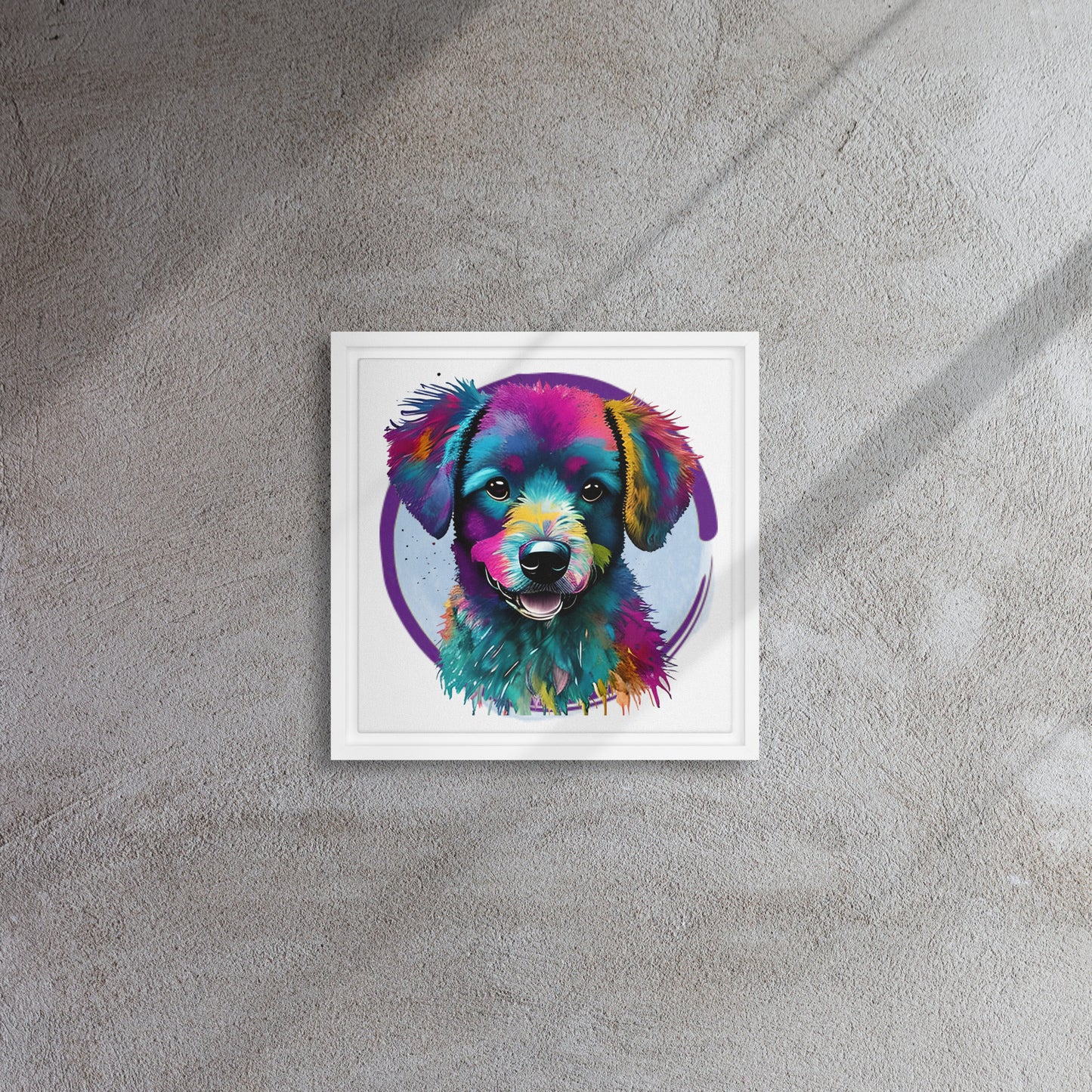 Colourful Bichon Frise Framed Canvas