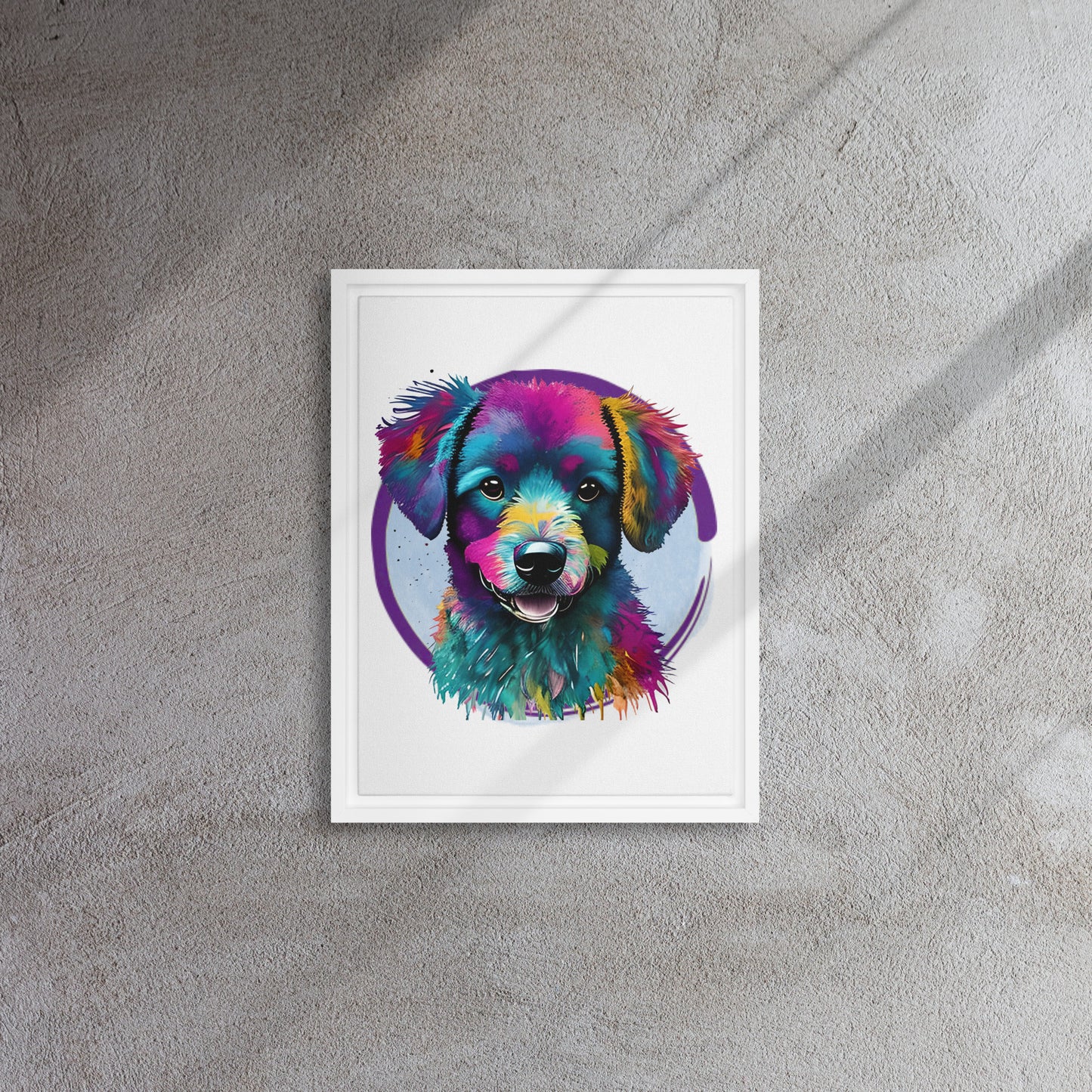 Colourful Bichon Frise Framed Canvas