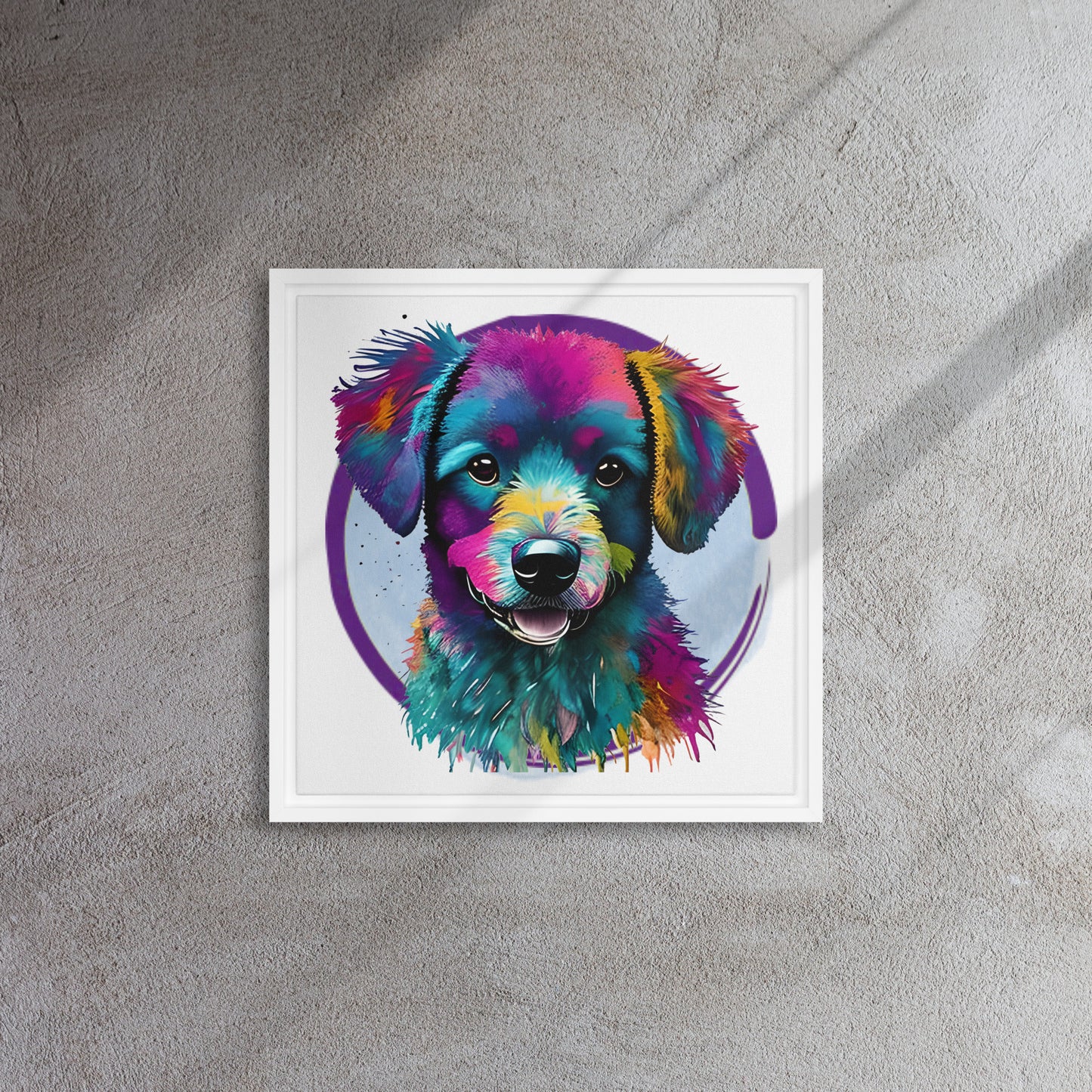 Colourful Bichon Frise Framed Canvas