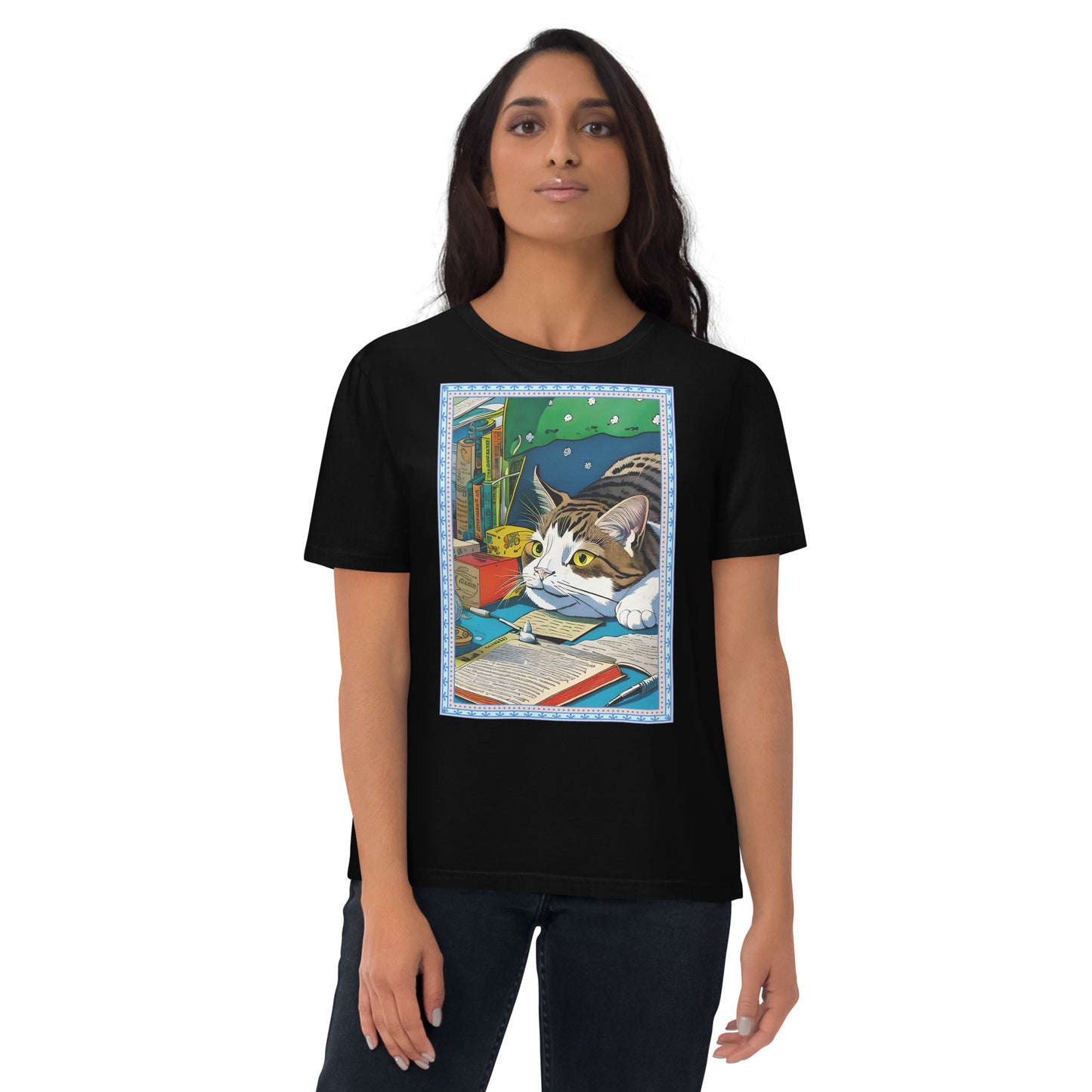 Cute Funny Lazy Bored Cat Unisex organic cotton t-shirt