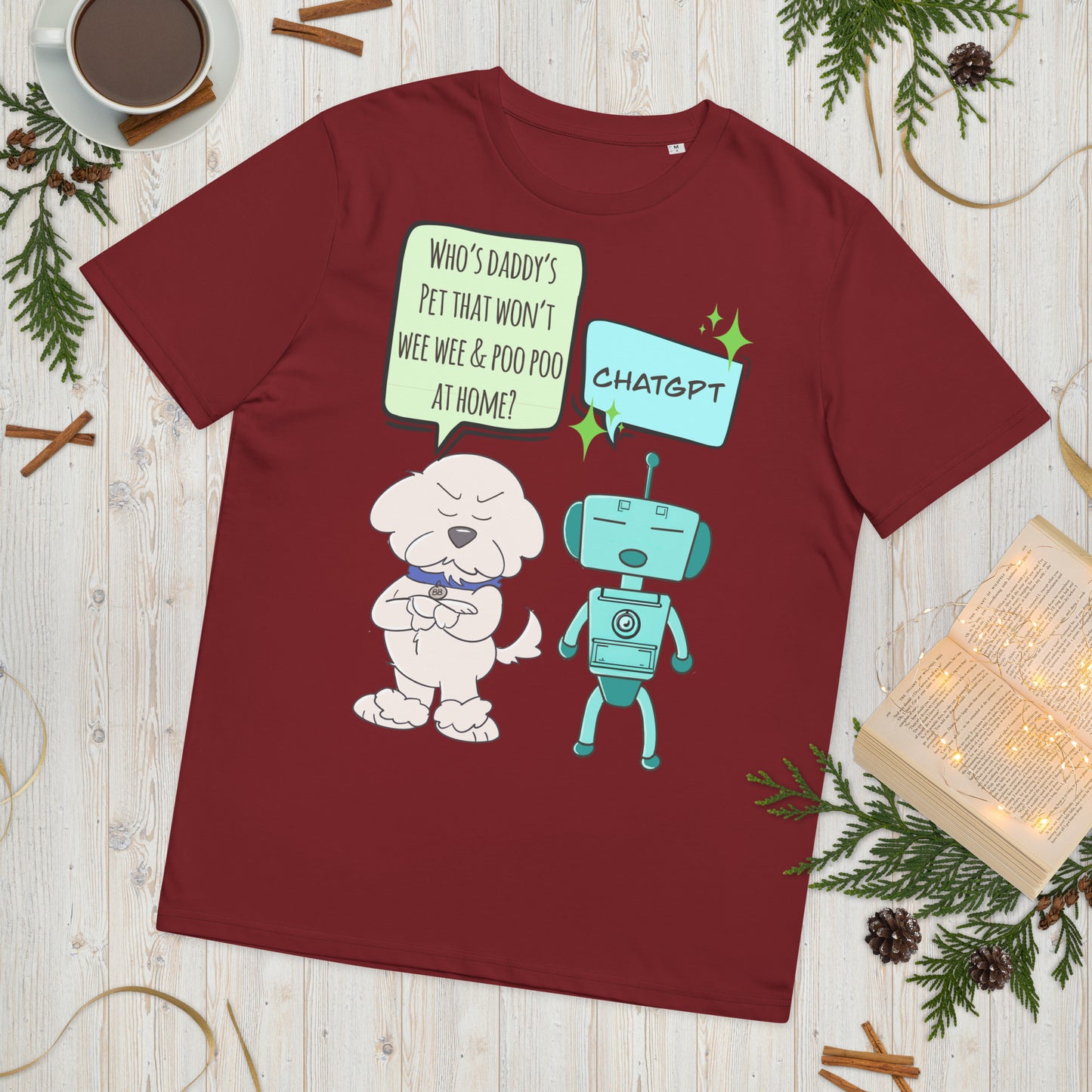 Funny Cheeky Bichon ChatGPT On Unisex organic cotton t-shirt