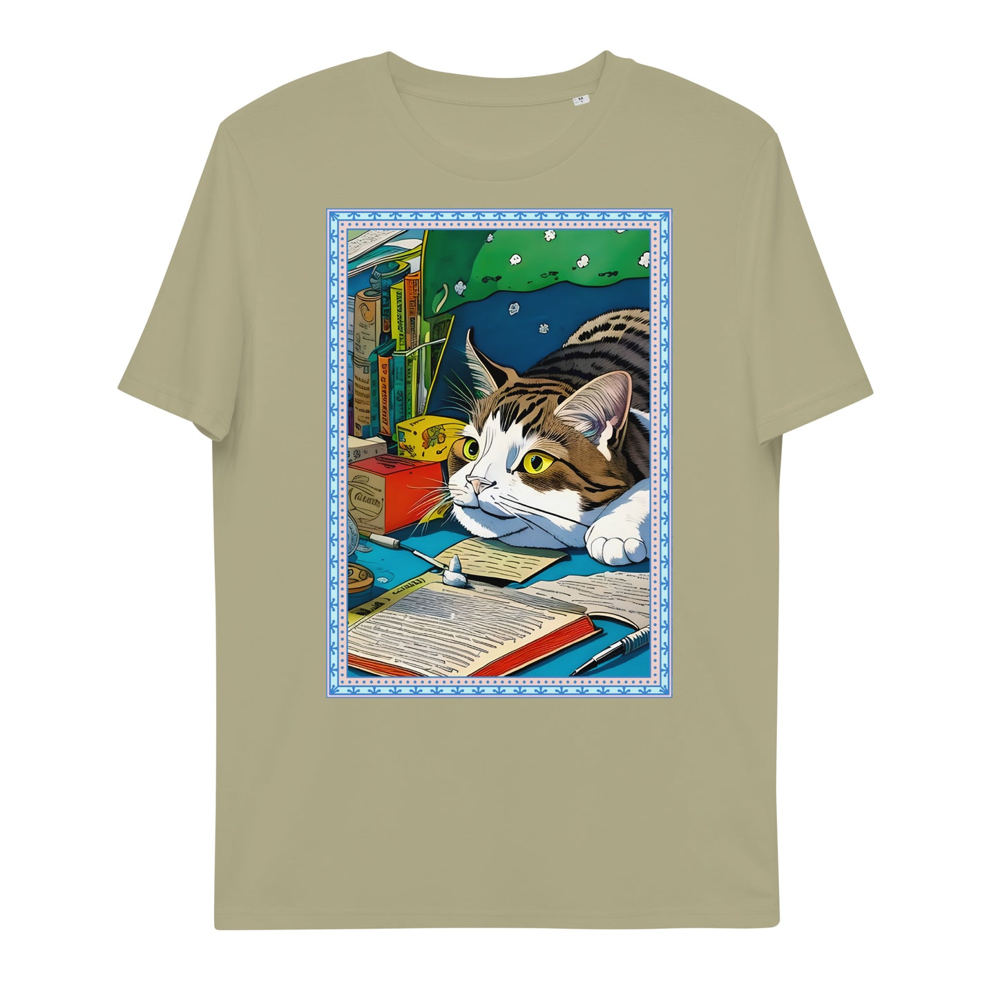 Cute Funny Lazy Bored Cat Unisex organic cotton t-shirt