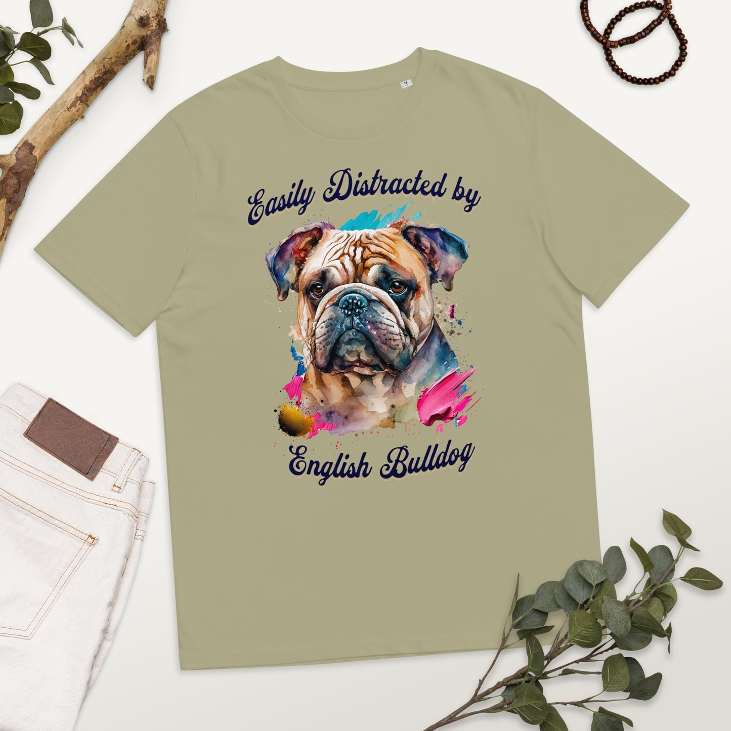 Colourful Easily Distracted by English Bulldog T-shirt