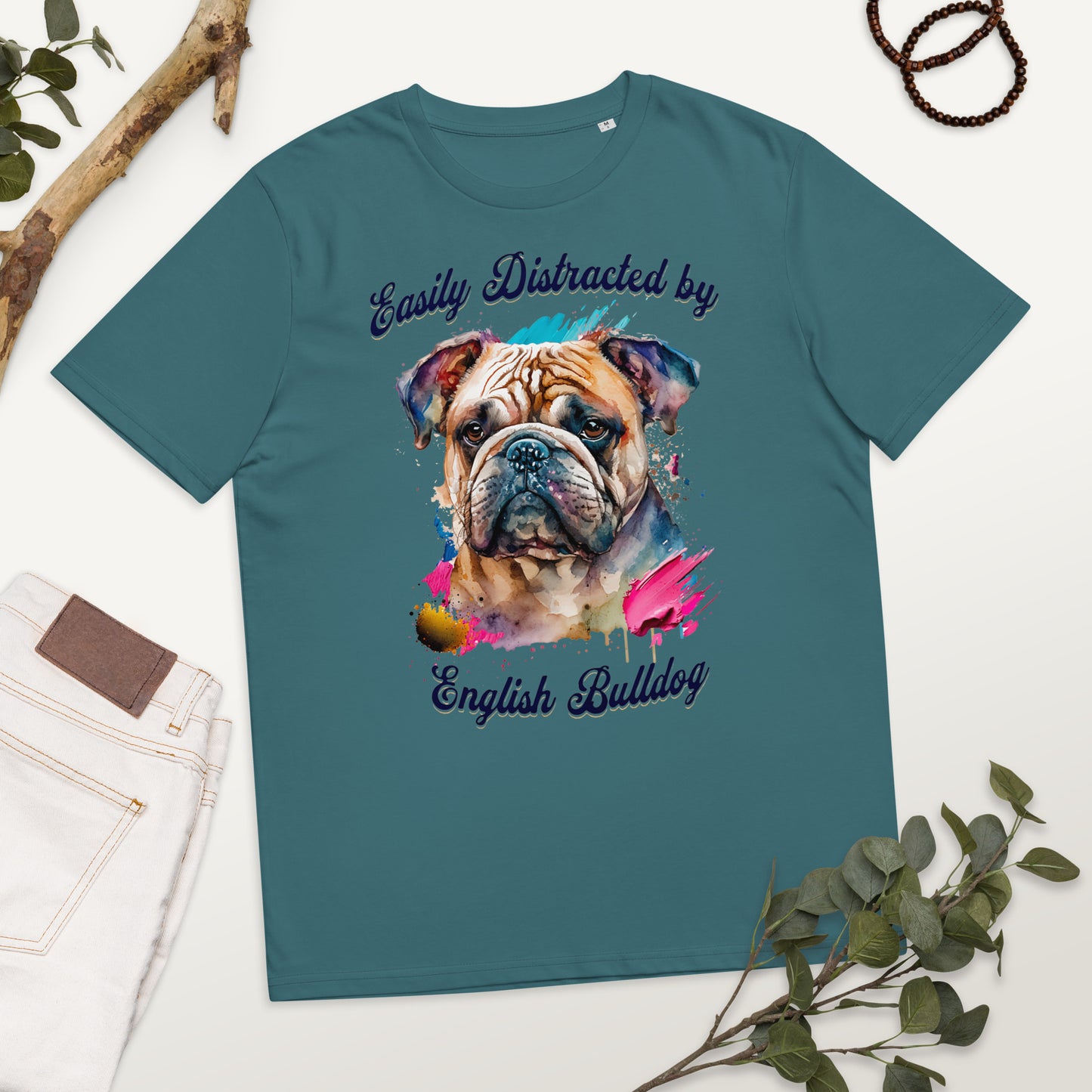 Colourful Easily Distracted by English Bulldog T-shirt