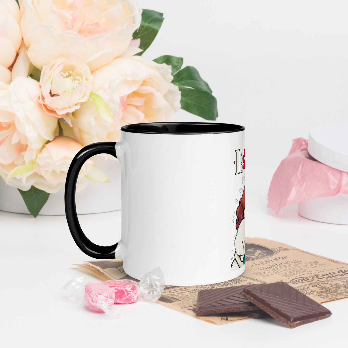 Cheeky Bichon Cute Dog Mom Cuddling Puppy Mug with Color Inside