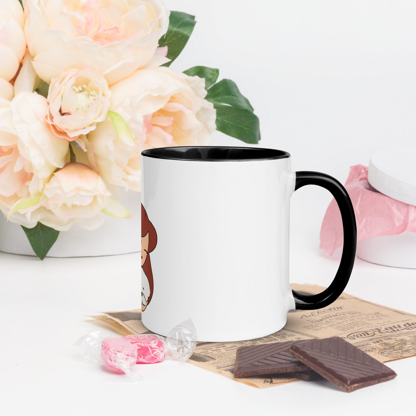 Cheeky Bichon Dog Mom Cuddling Puppy Mug with Color Inside
