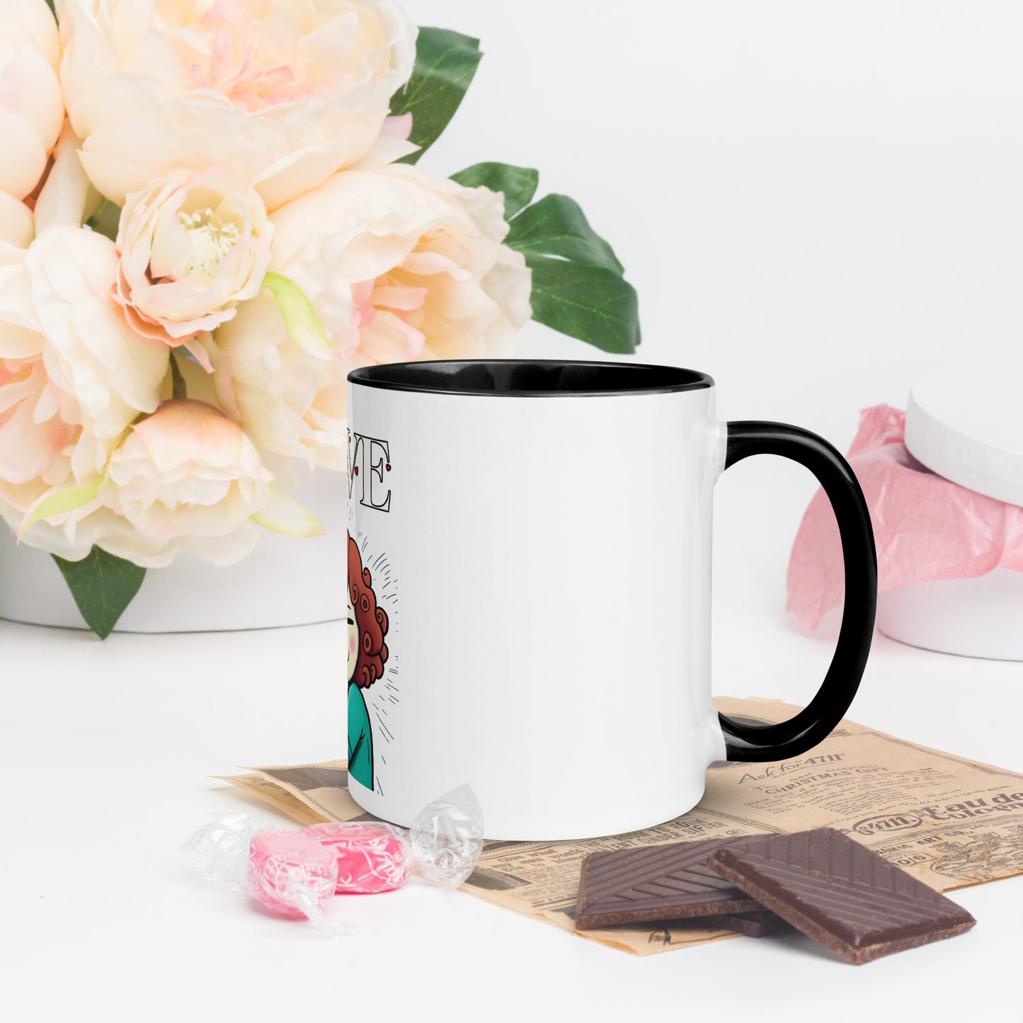Cheeky Bichon Cute Dog Mom Cuddling Puppy Mug with Color Inside