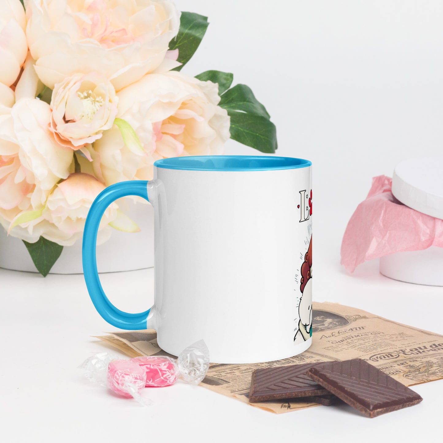 Cheeky Bichon Cute Dog Mom Cuddling Puppy Mug with Color Inside