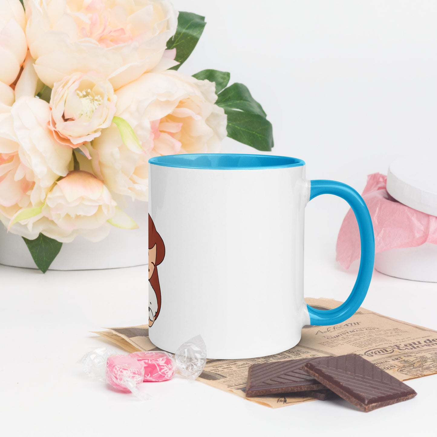 Cheeky Bichon Dog Mom Cuddling Puppy Mug with Color Inside