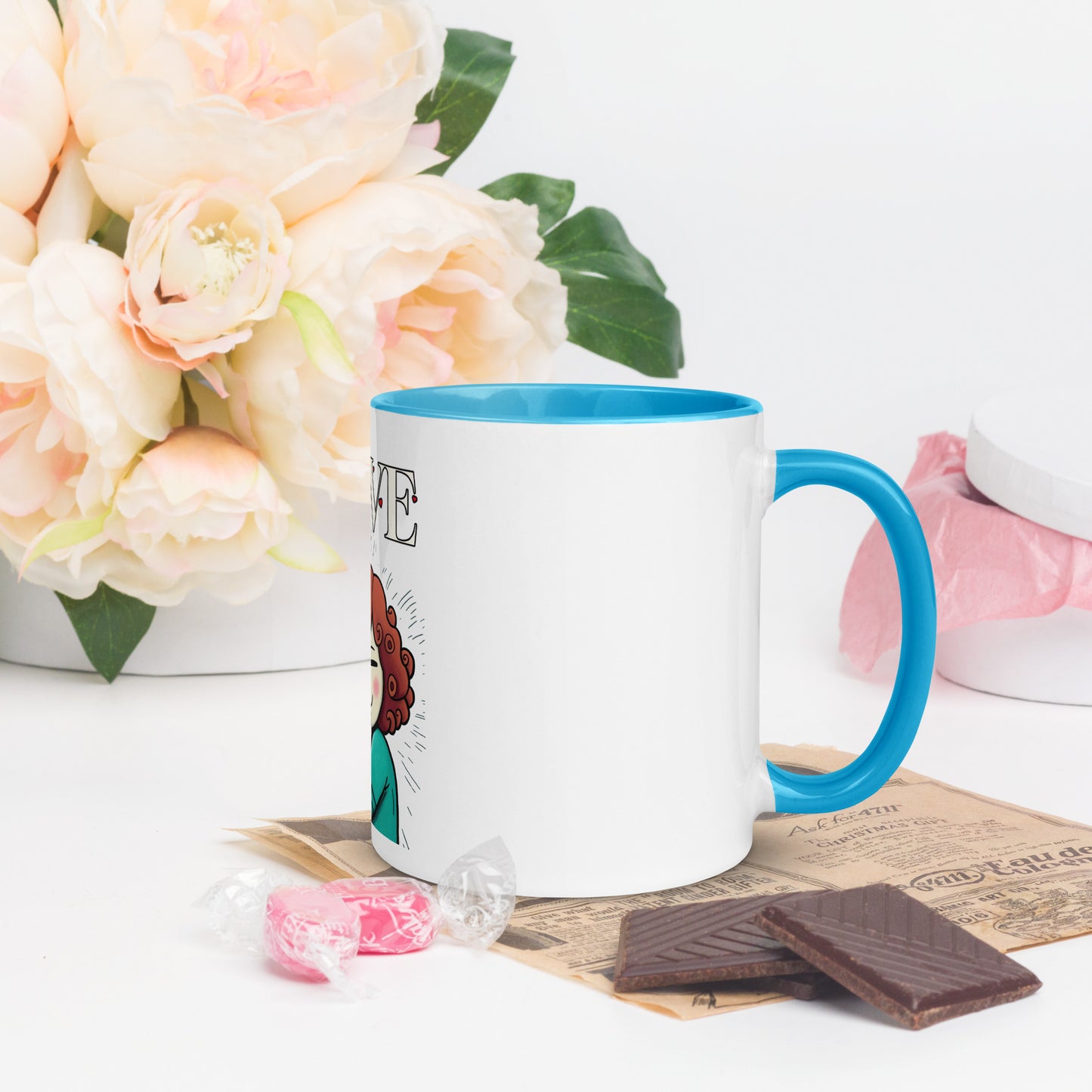 Cheeky Bichon Cute Dog Mom Cuddling Puppy Mug with Color Inside