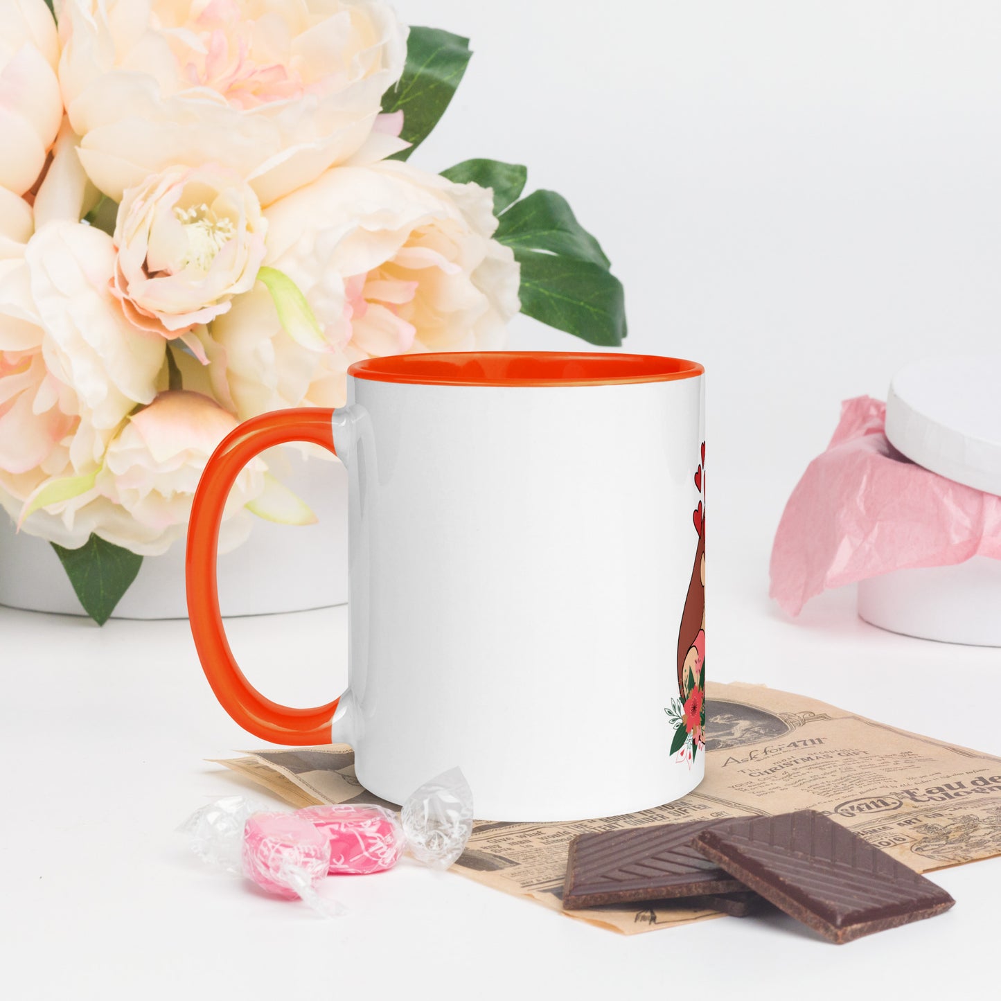 Cheeky Bichon Dog Mom Cuddling Puppy Mug with Color Inside