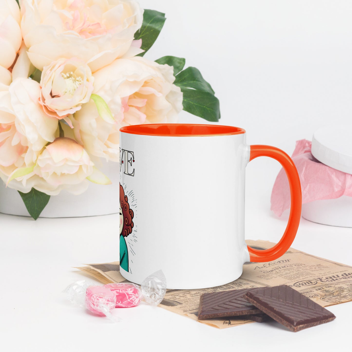 Cheeky Bichon Cute Dog Mom Cuddling Puppy Mug with Color Inside