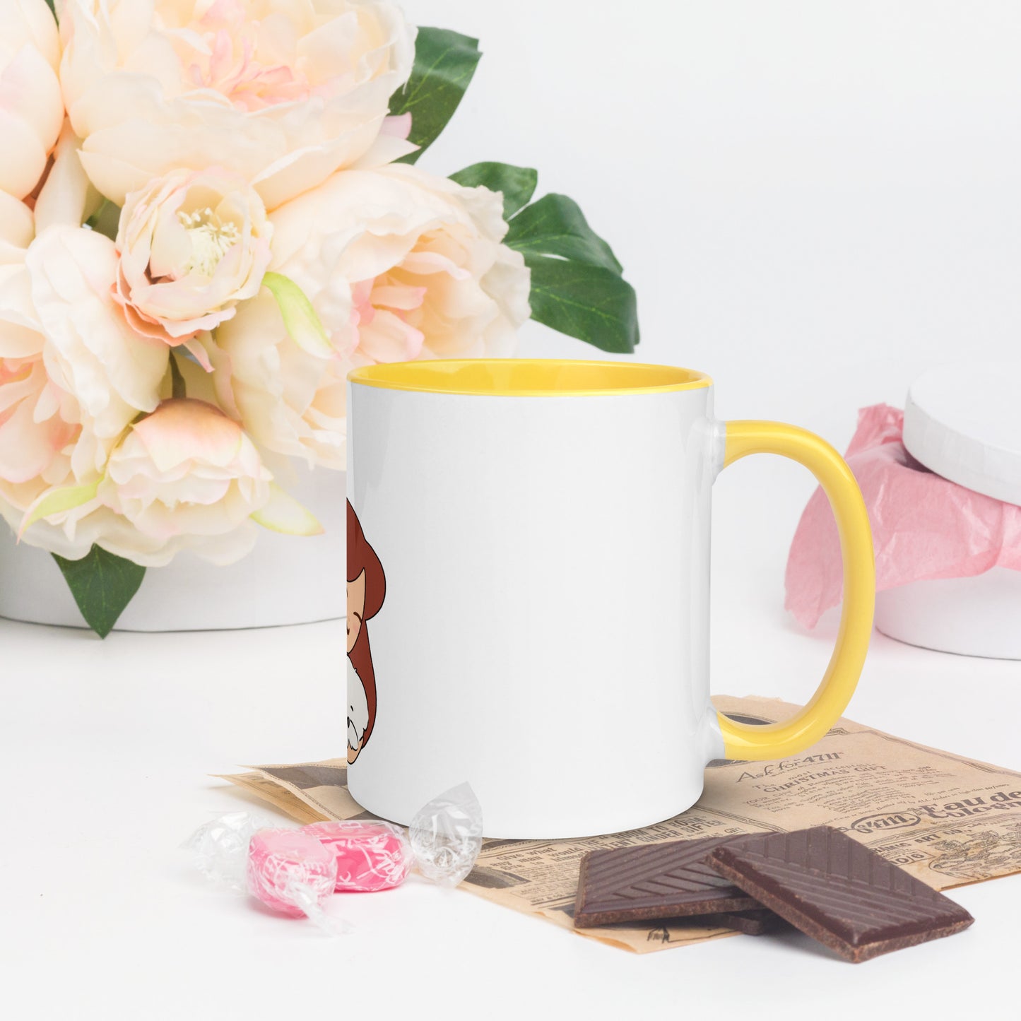 Cheeky Bichon Dog Mom Cuddling Puppy Mug with Color Inside