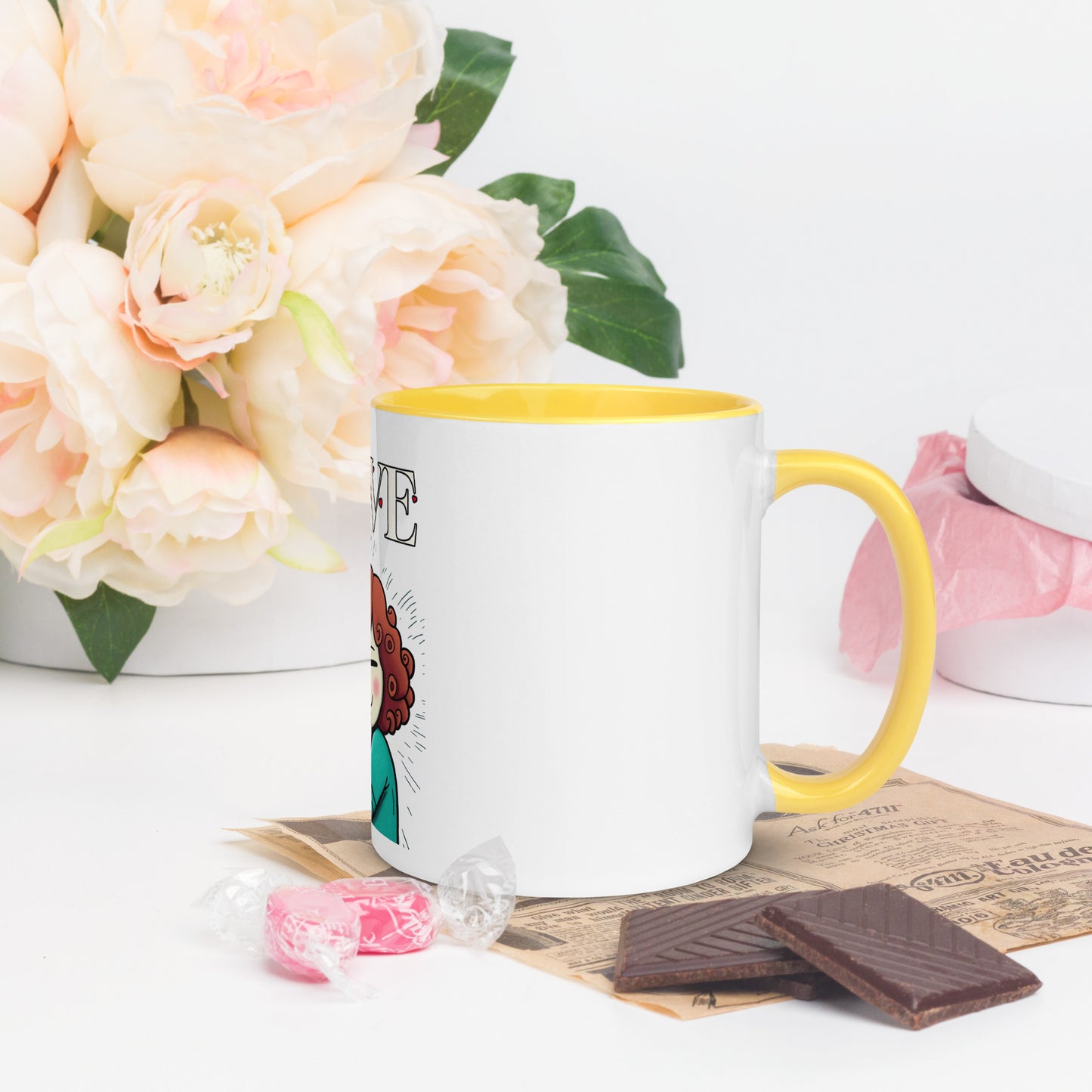 Cheeky Bichon Cute Dog Mom Cuddling Puppy Mug with Color Inside